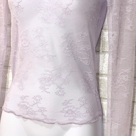 Floral Sheer Mesh Lace Top Small Fairy Y2K Coquette Layering Soft Girl Romantic - Picture 4 of 10